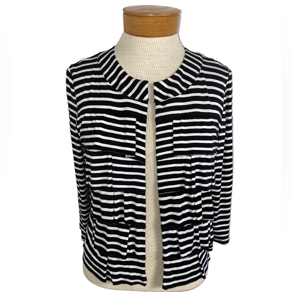Coco Bianco Ruffled Tier Striped Black White Jacket Small - Picture 2 of 6